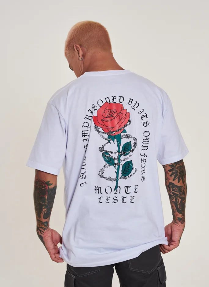 Camiseta Regular Estampada - Rosa Branco