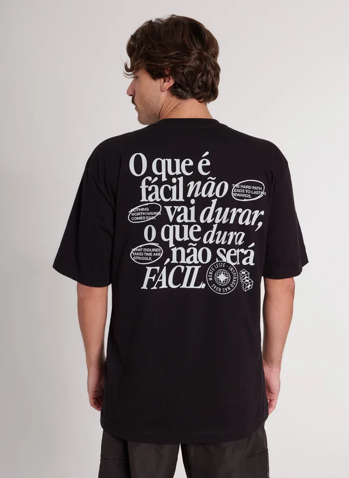 Camiseta Oversized Estampada Fácil Preto